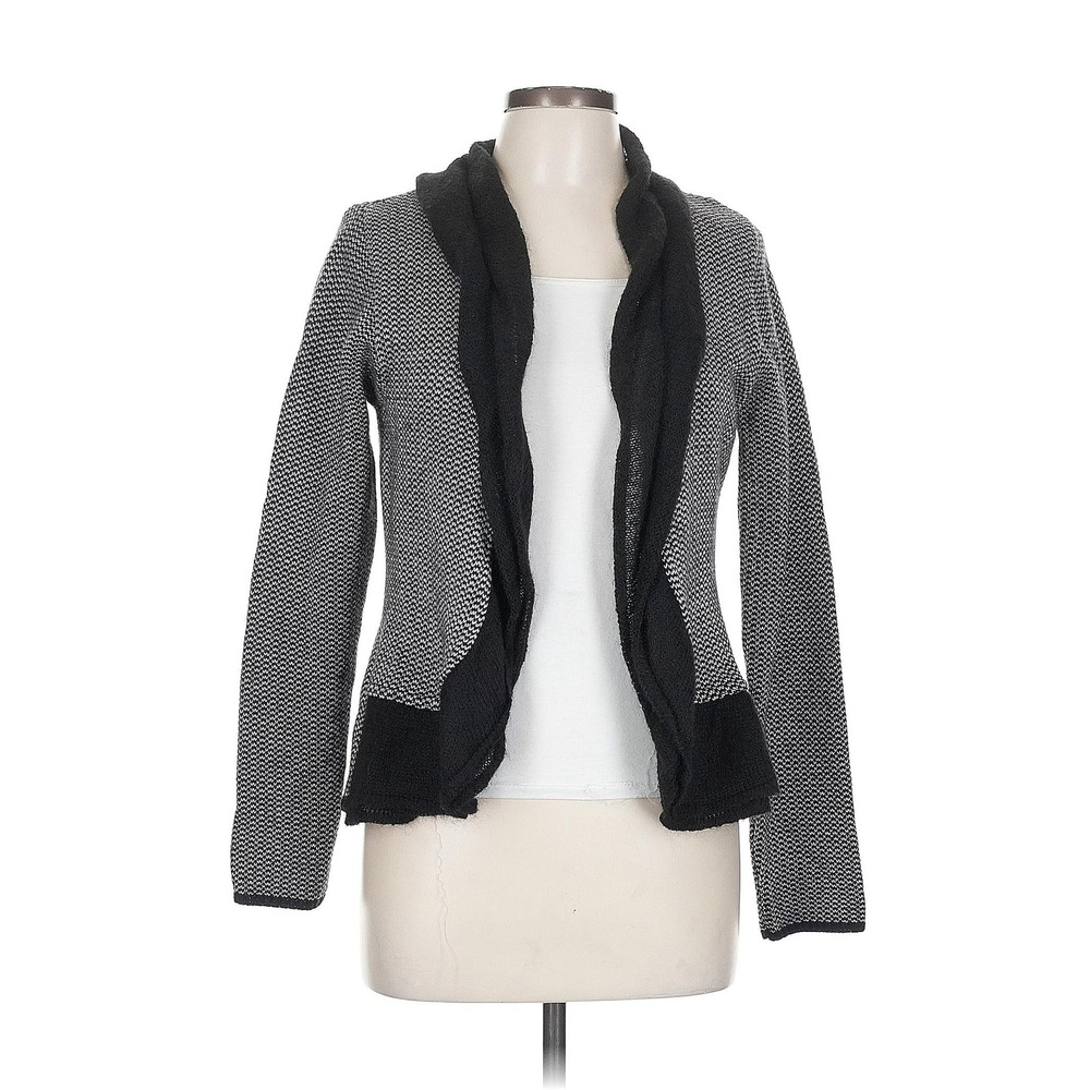 Chiaramente Italy Merino Wool Mohair Shawl Collar Cardigan Black White Size L